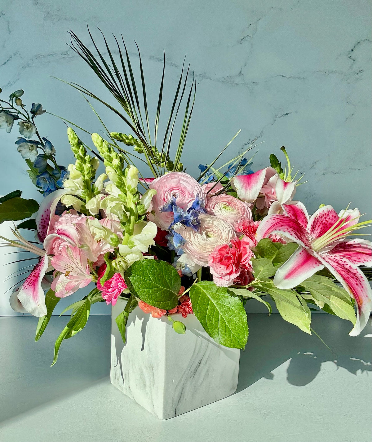 Peach and white floral arrangement