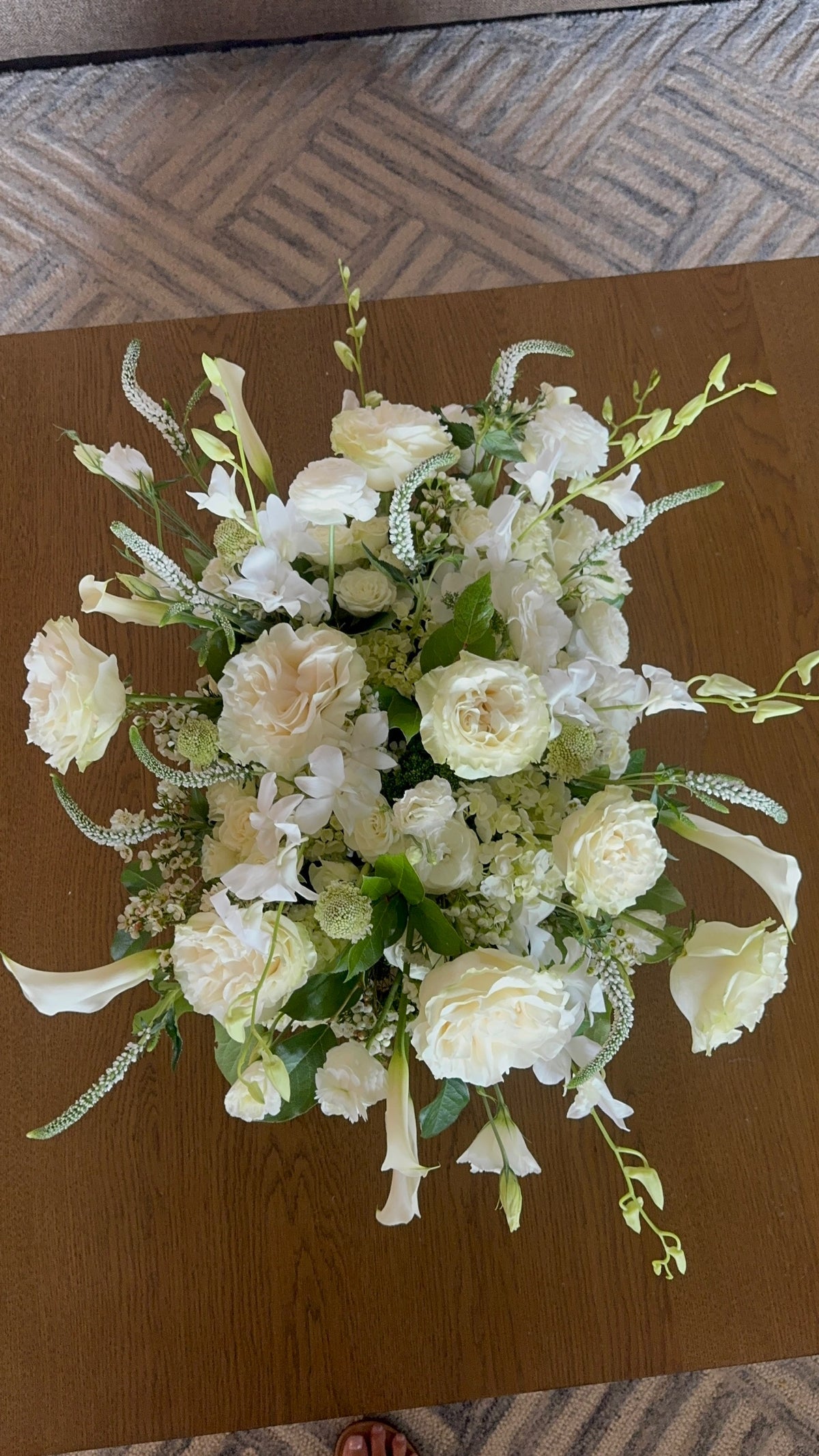 Large green and pink floral arrangement